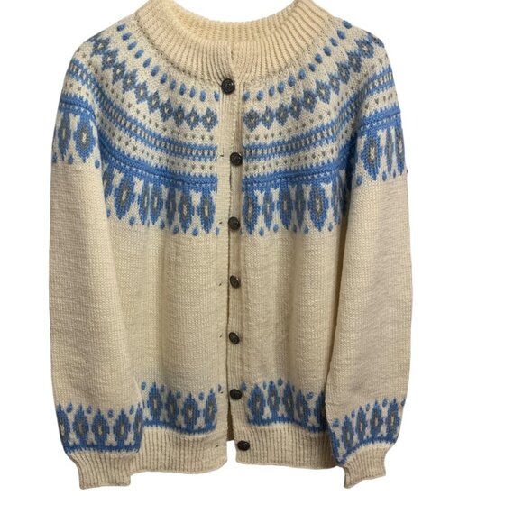 Dale of Norway Women’s Cardigan Pure New Wool Blue Ivory Fair Isle Sz L-XL - Picture 3 of 15